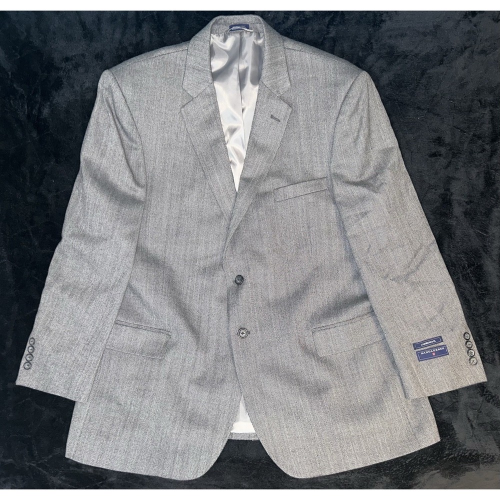 Saddlebred Lambswool Herringbone Blazer Jacket Mens 48R Gray Sport Coat NEW NWT